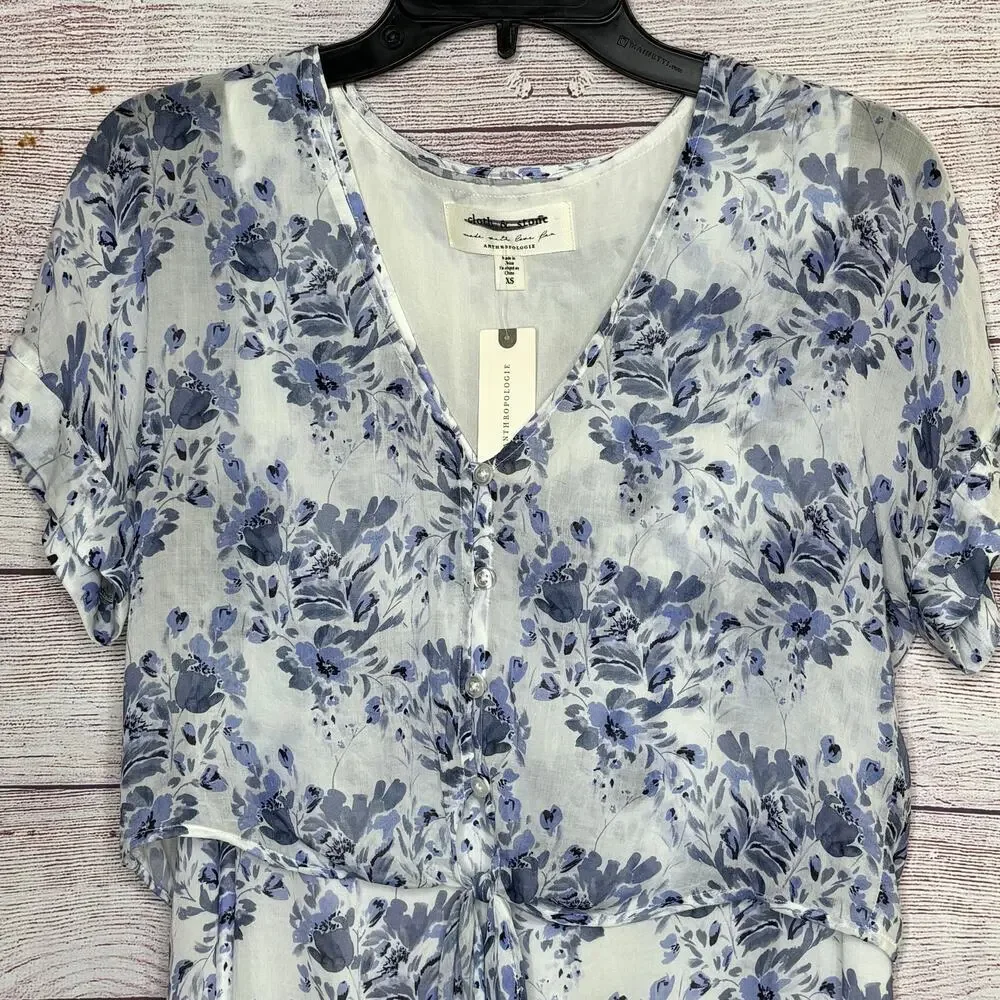 Cloth & Stone Anthropologie Blue Floral Girly Feminine Vivian Tunic Dress XS New